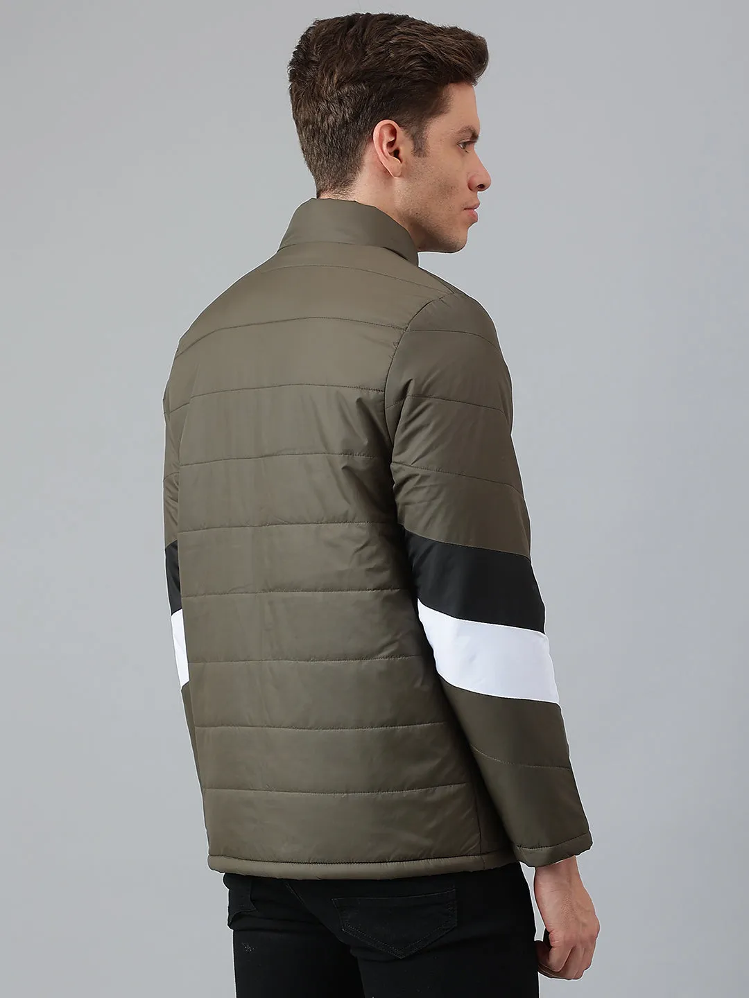 Men's Olive Regular Fit Winterwear Puffer Jackets