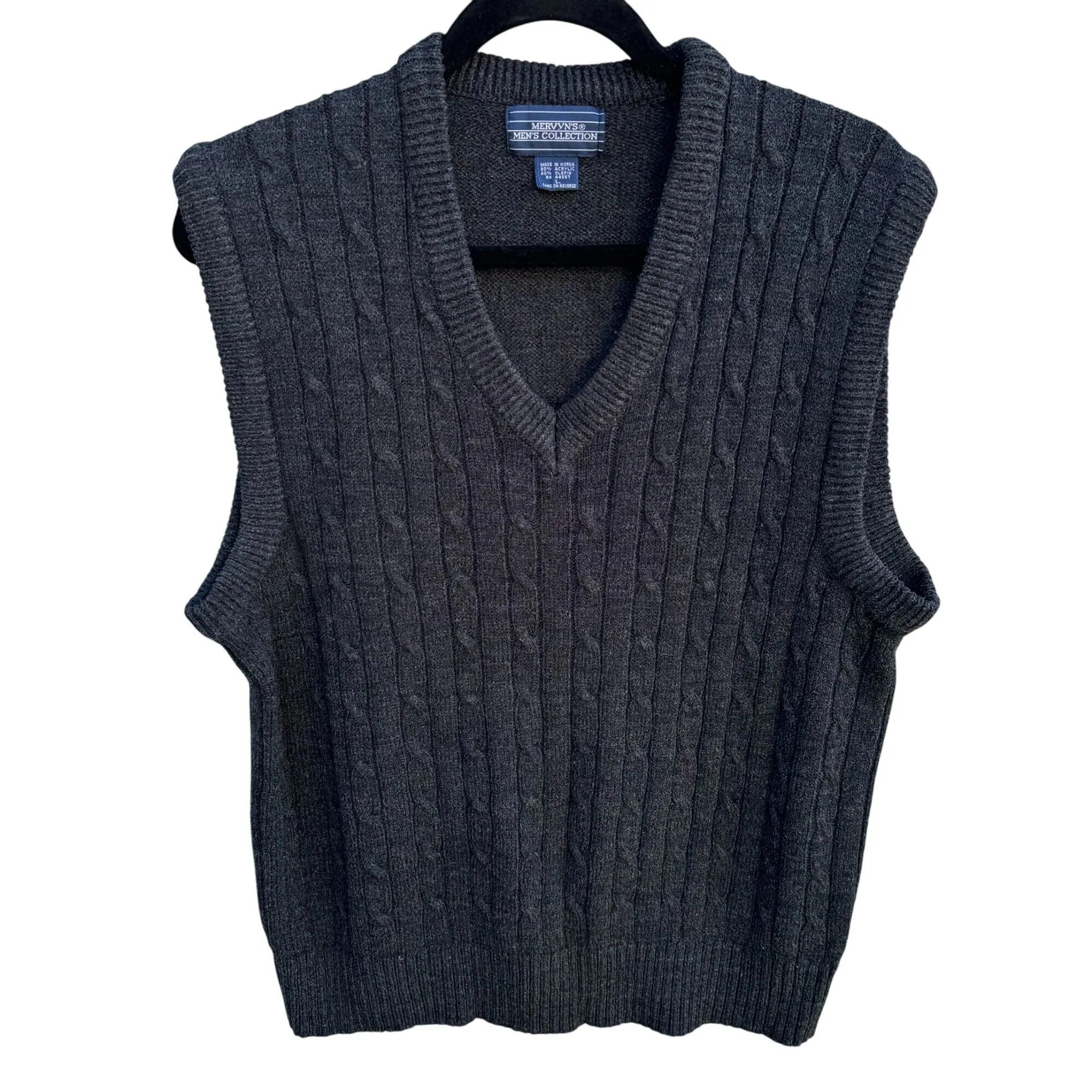 Mervyns Mens Collection Vintage Gray Cable Knit Sleeveless V Neck Grandpa Vest L