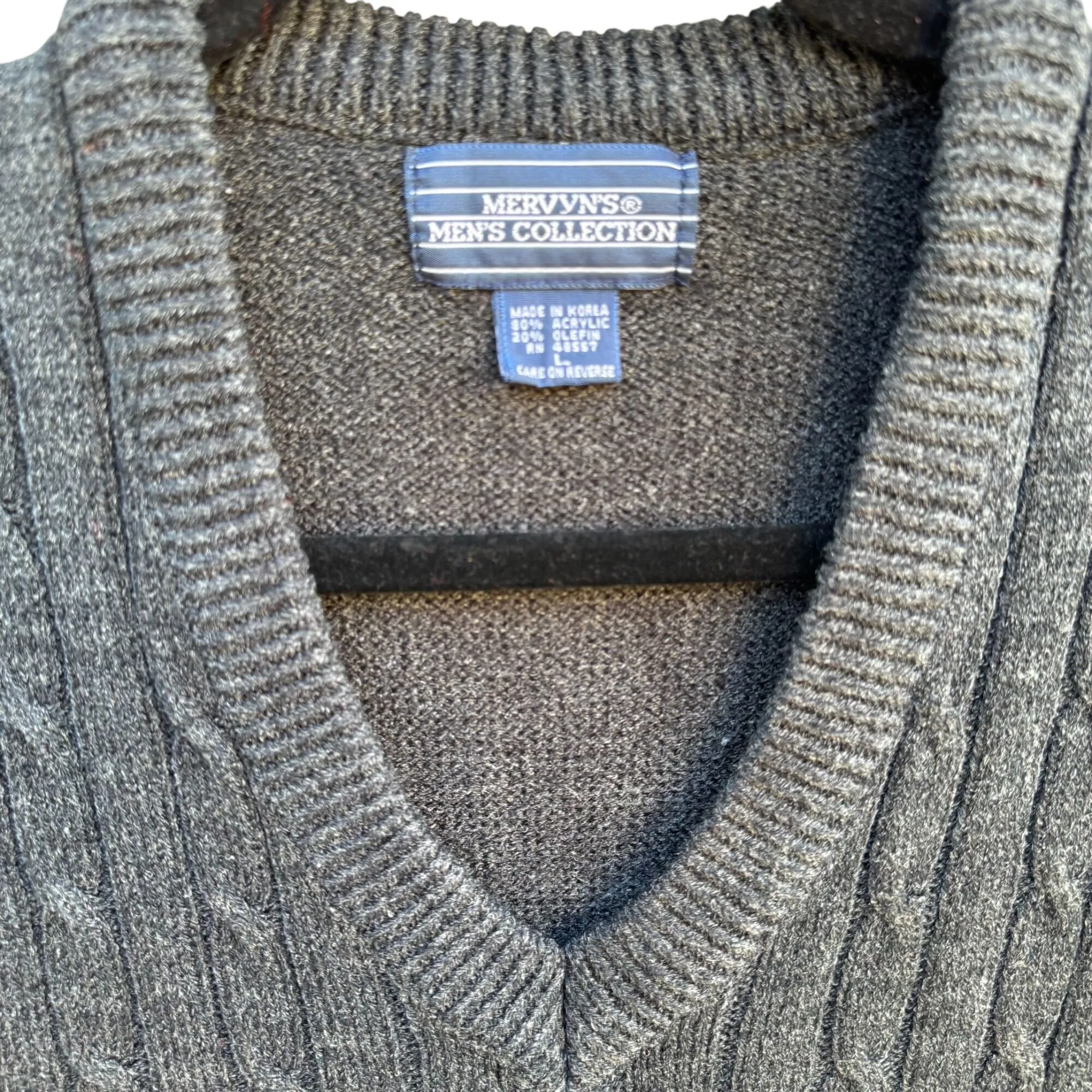 Mervyns Mens Collection Vintage Gray Cable Knit Sleeveless V Neck Grandpa Vest L