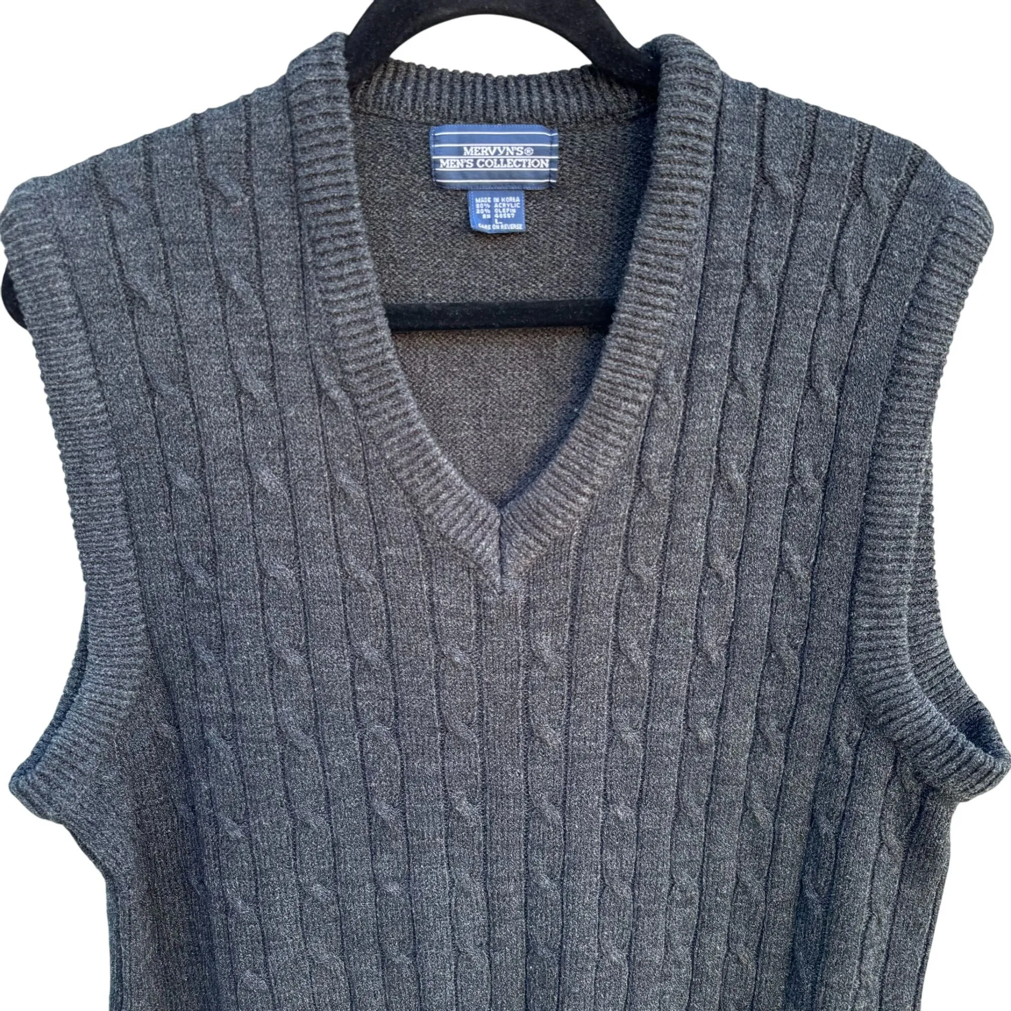 Mervyns Mens Collection Vintage Gray Cable Knit Sleeveless V Neck Grandpa Vest L