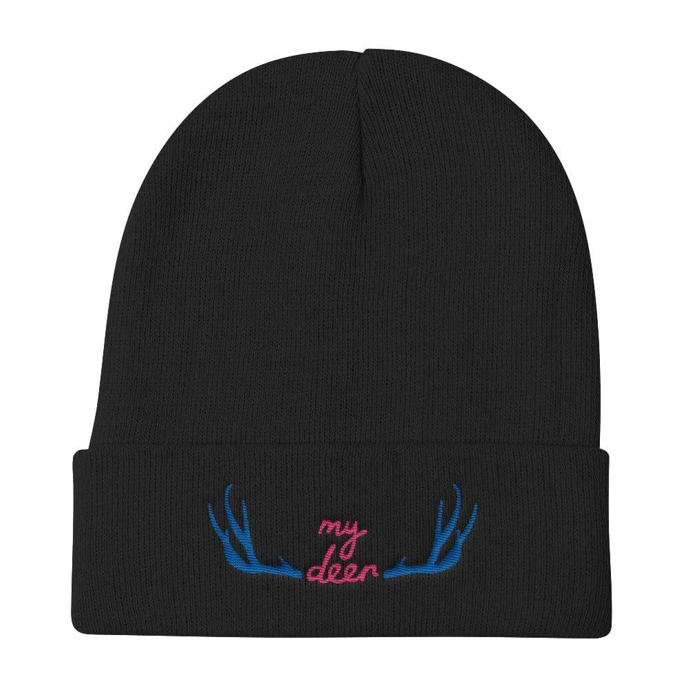 My Deer Embroidered Knit Beanie Hat