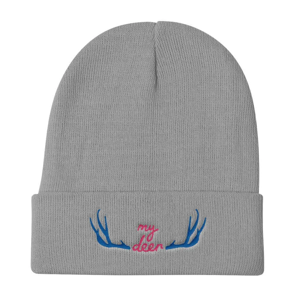 My Deer Embroidered Knit Beanie Hat