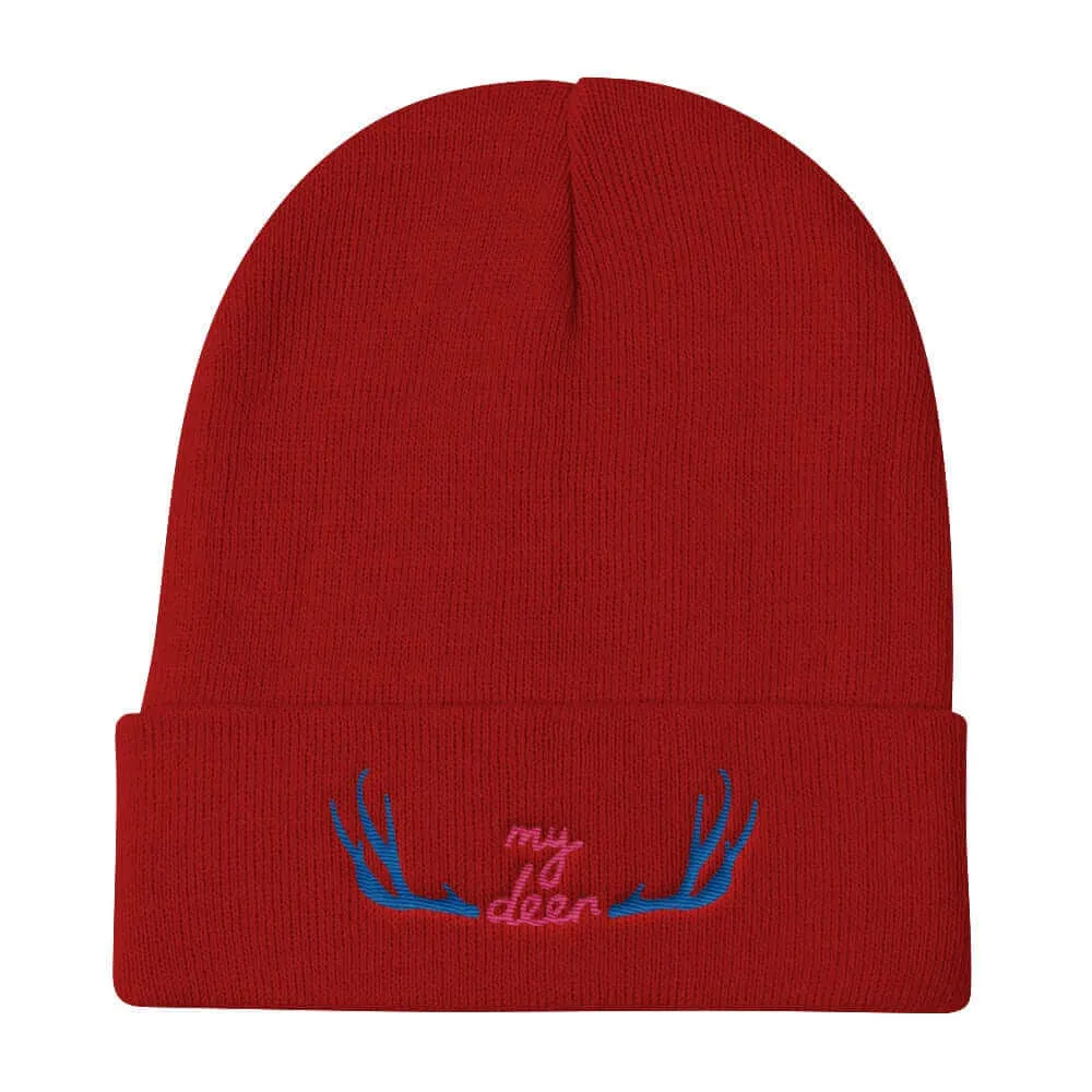 My Deer Embroidered Knit Beanie Hat