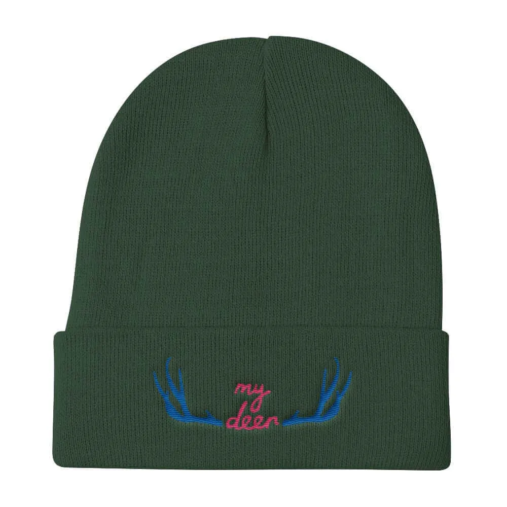 My Deer Embroidered Knit Beanie Hat