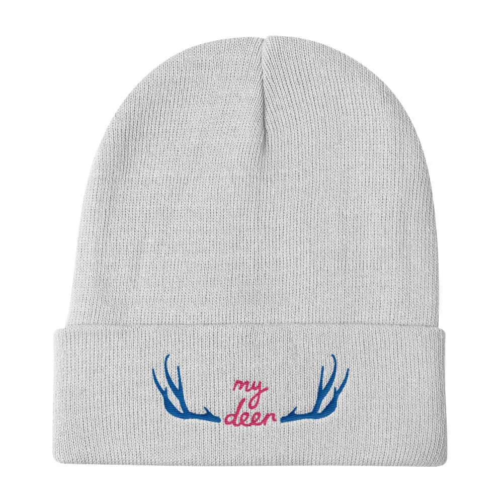 My Deer Embroidered Knit Beanie Hat