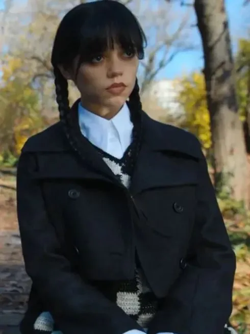 Netflix Movie Wednesday Jenna Ortega Black Cropped Jacket