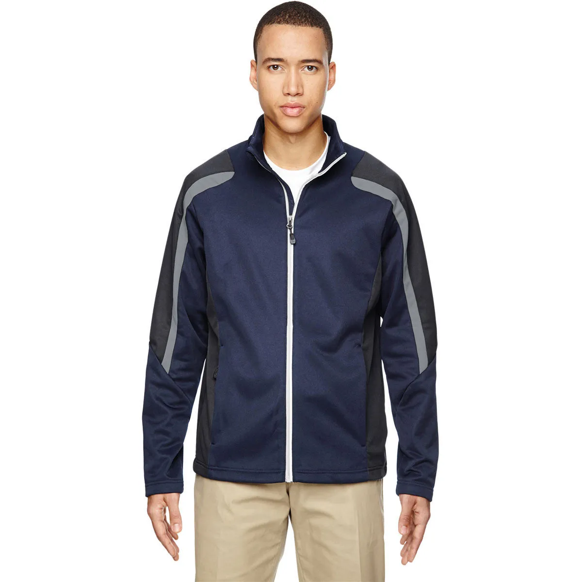 North End Men's Classic Navy Strike Colorblock Fleece Jacket