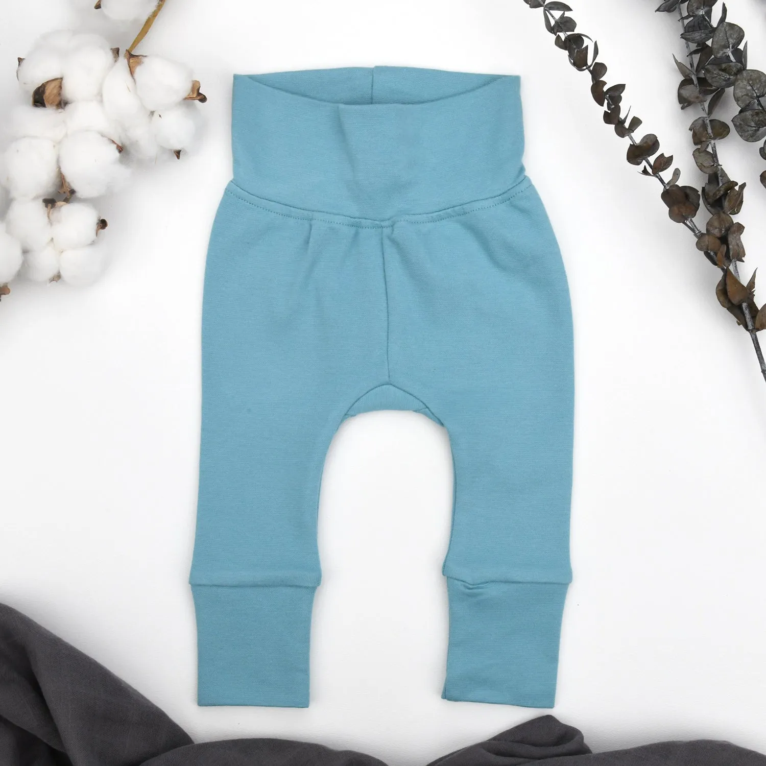 Organic Cotton High Waist Baby Pants, Sky