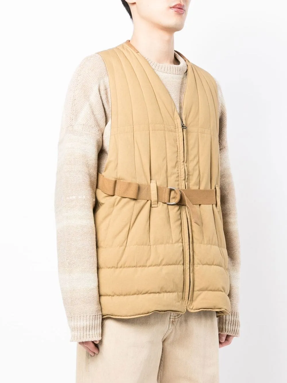 Padded Belted V-Neck Gilet