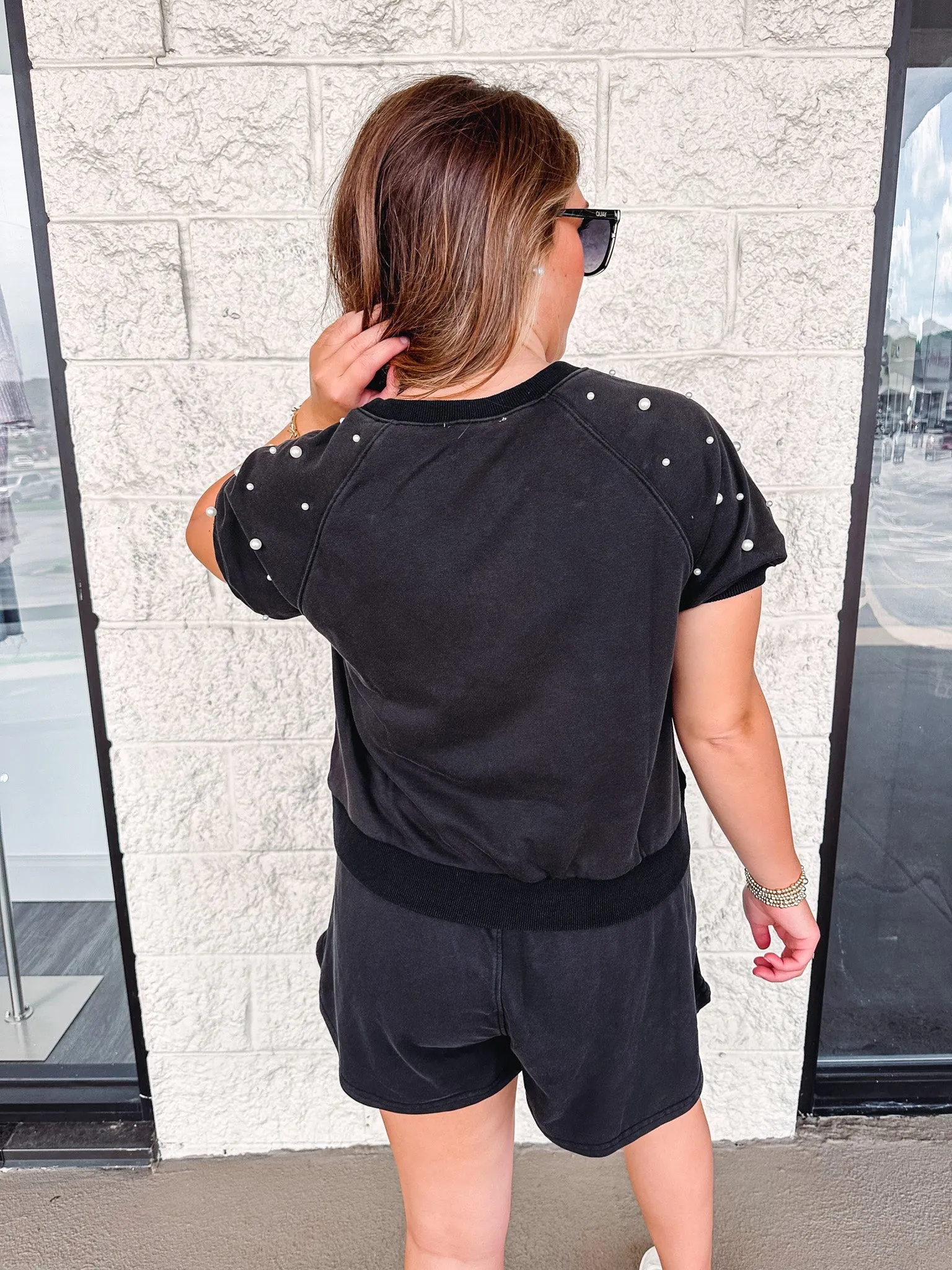 Pearl Dreaming Washed Black Embellished Skort