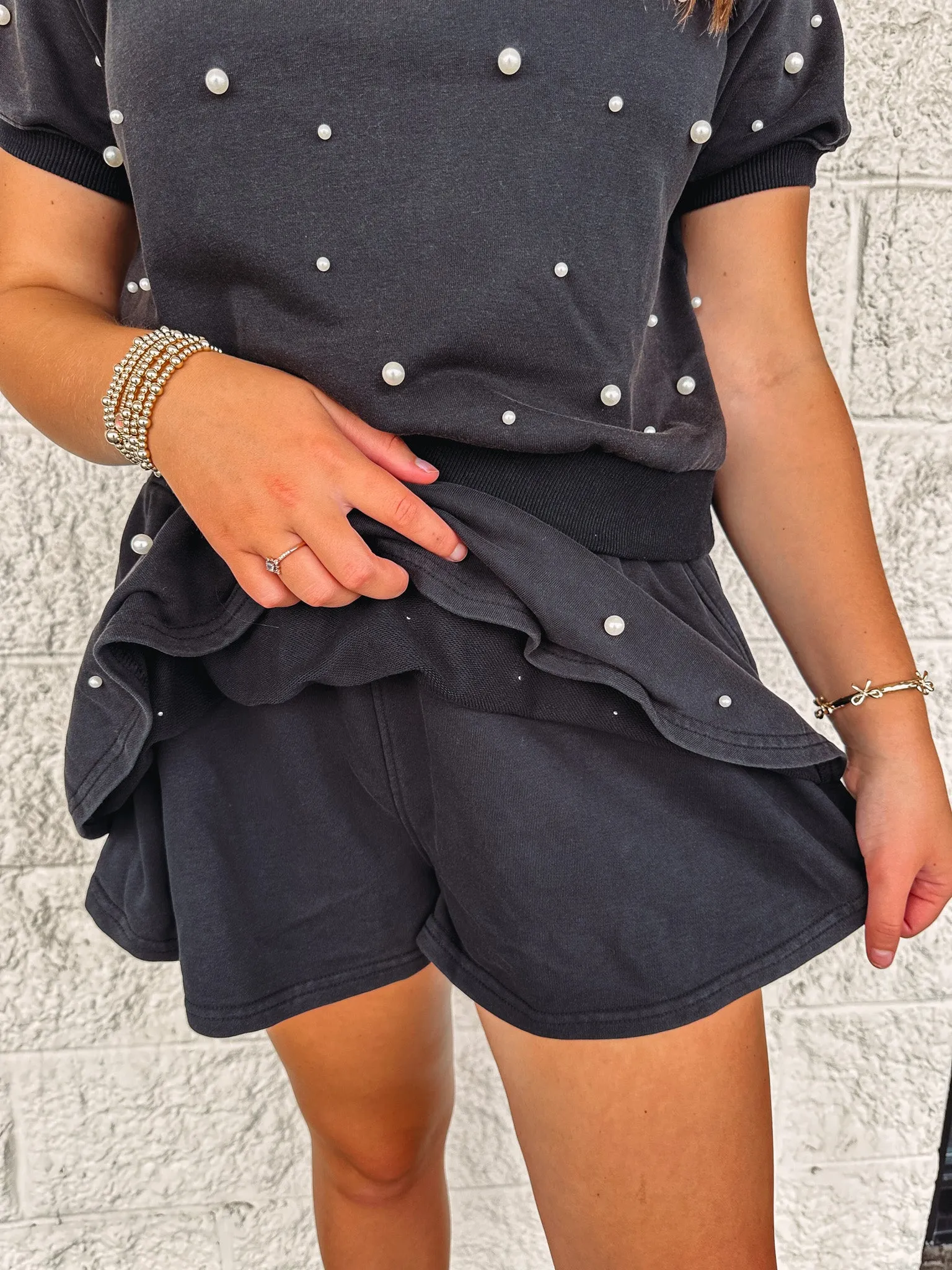 Pearl Dreaming Washed Black Embellished Skort