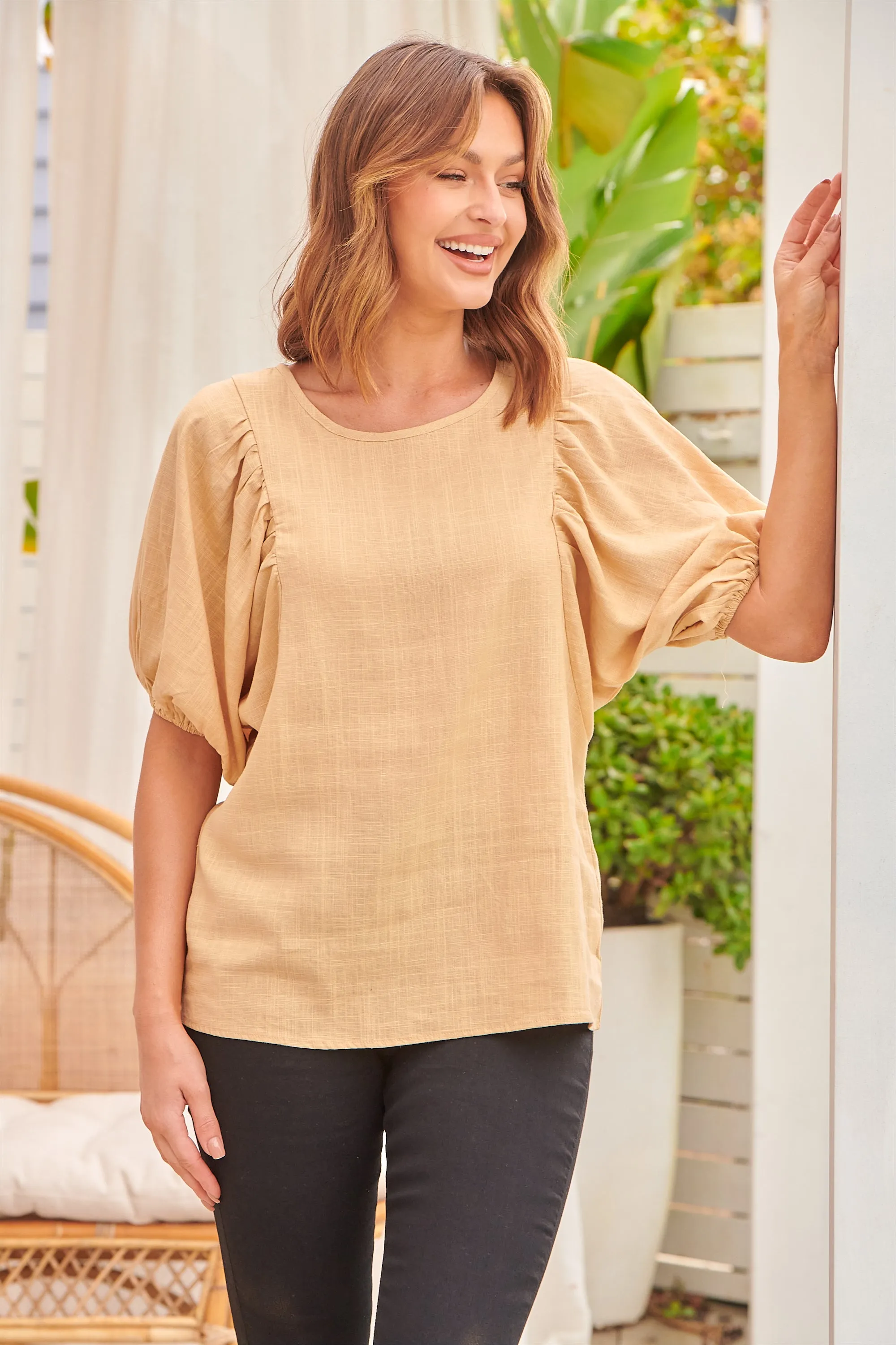 Piper Apricot Linen Batwing Top
