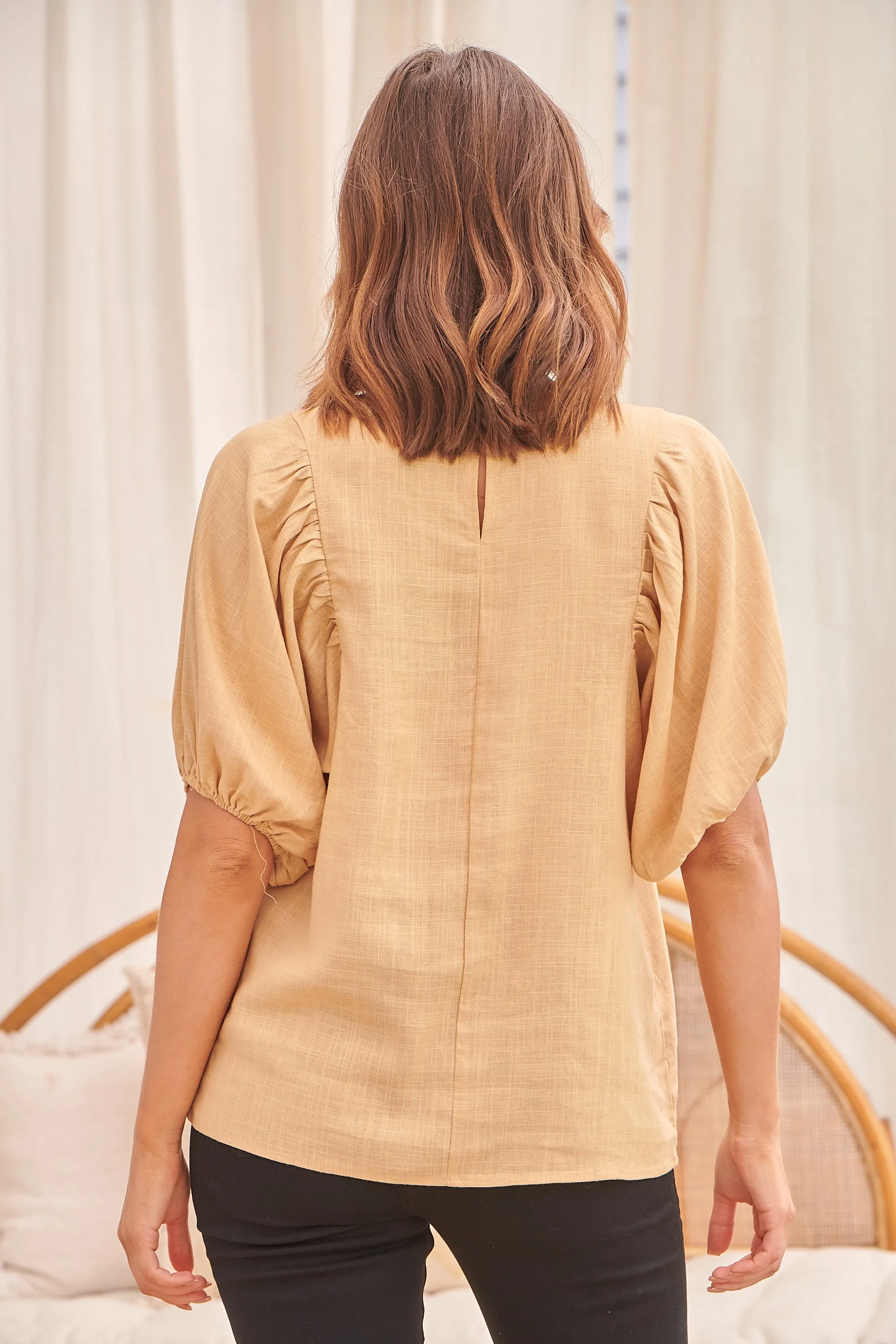 Piper Apricot Linen Batwing Top