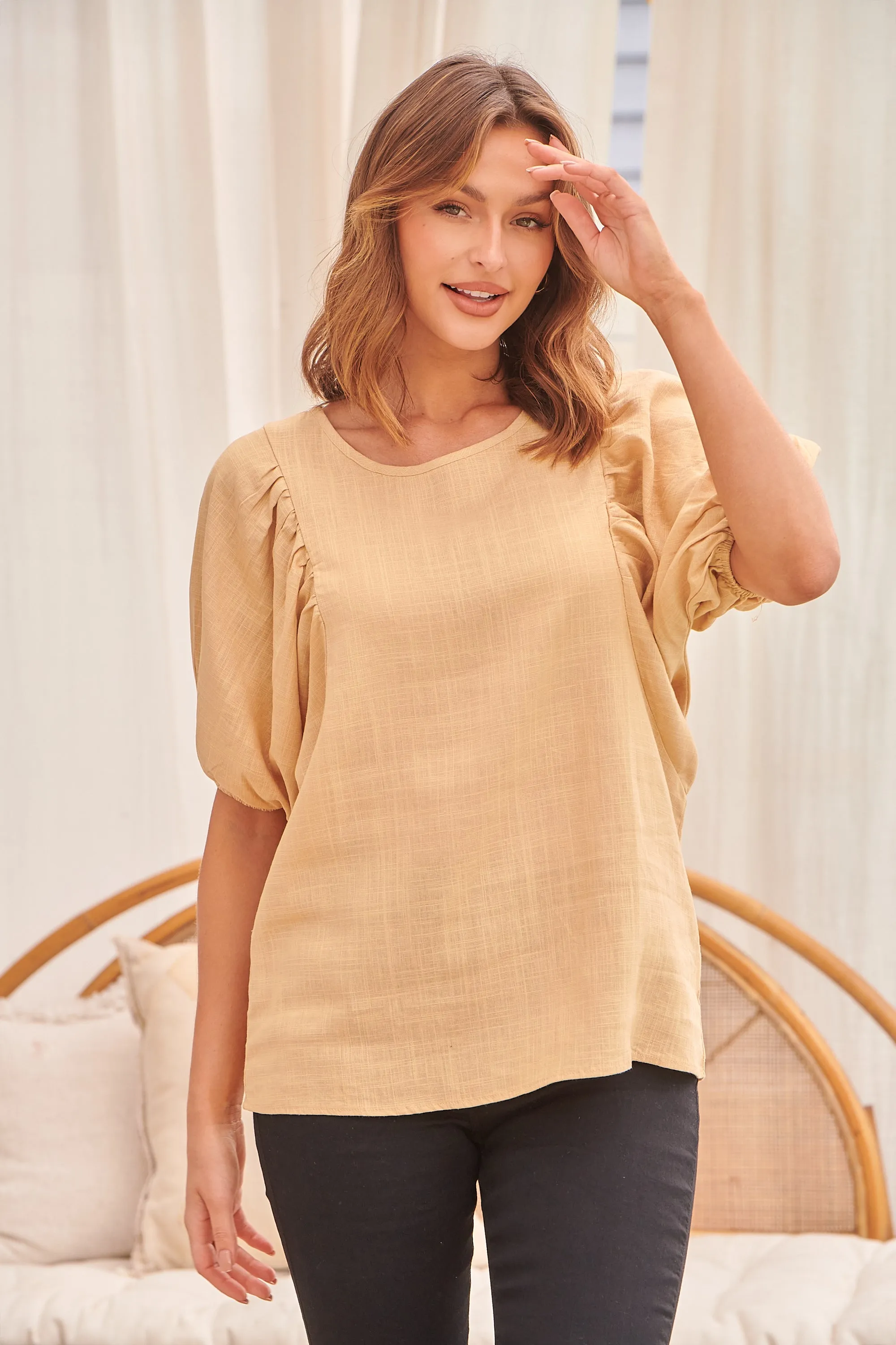 Piper Apricot Linen Batwing Top