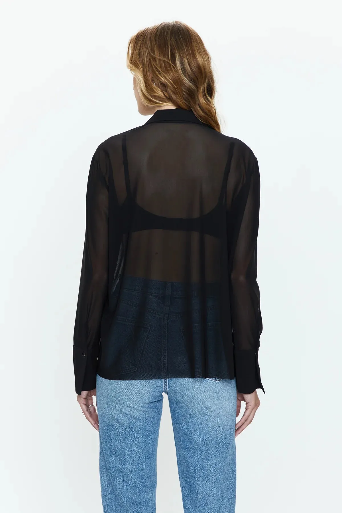 PIS Celine Mesh Button Down Shirt in Black