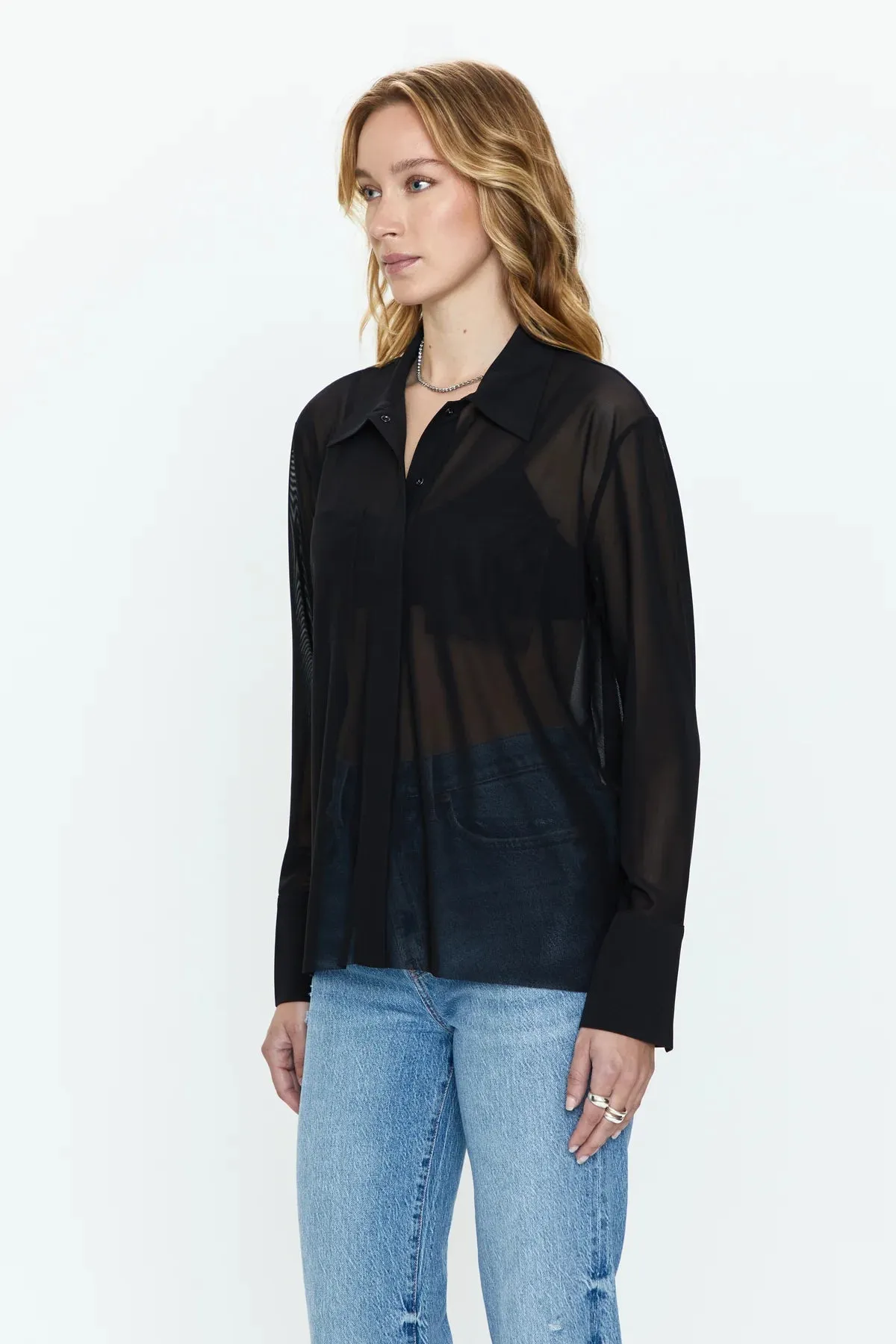 PIS Celine Mesh Button Down Shirt in Black