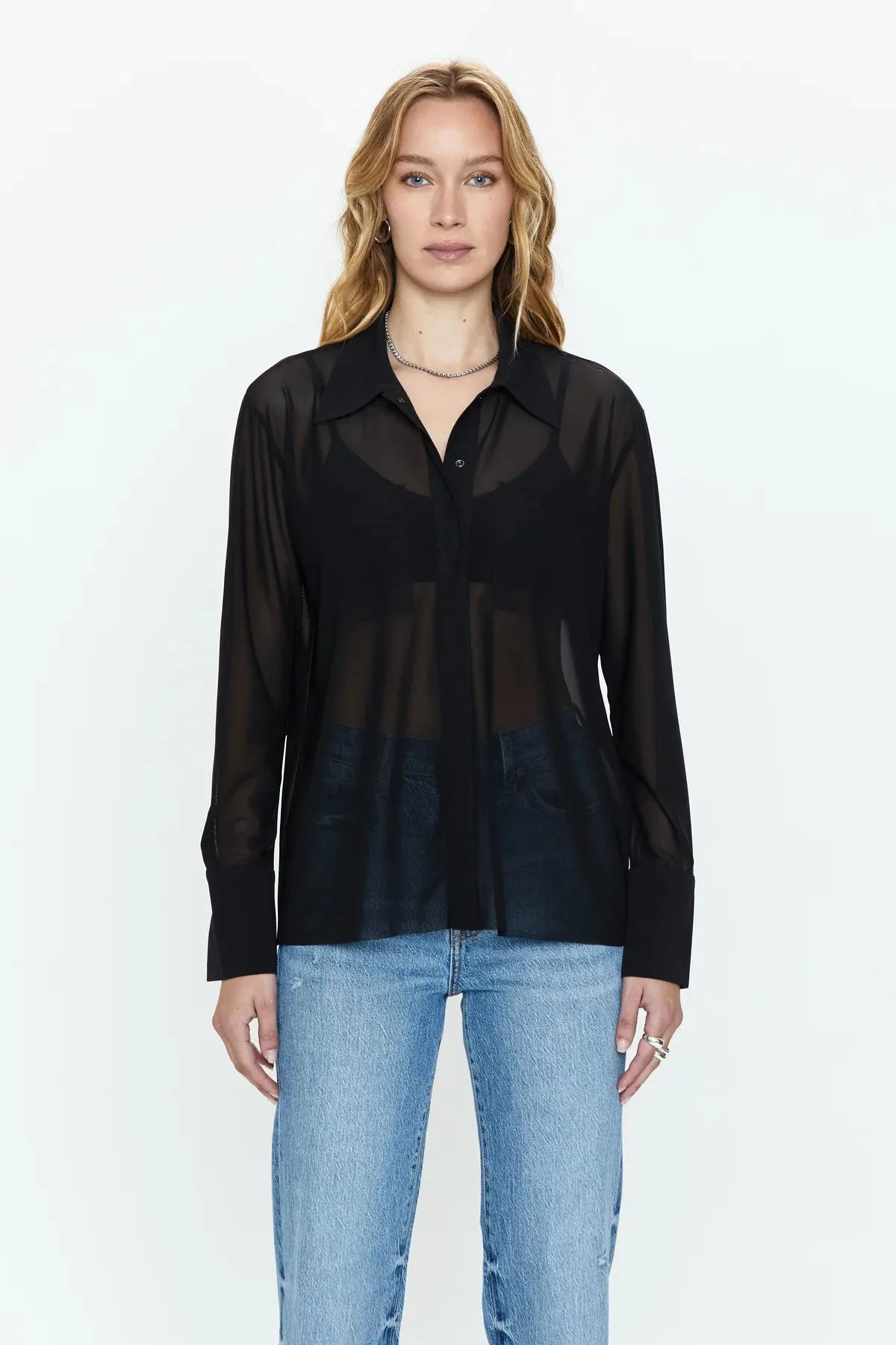 PIS Celine Mesh Button Down Shirt in Black