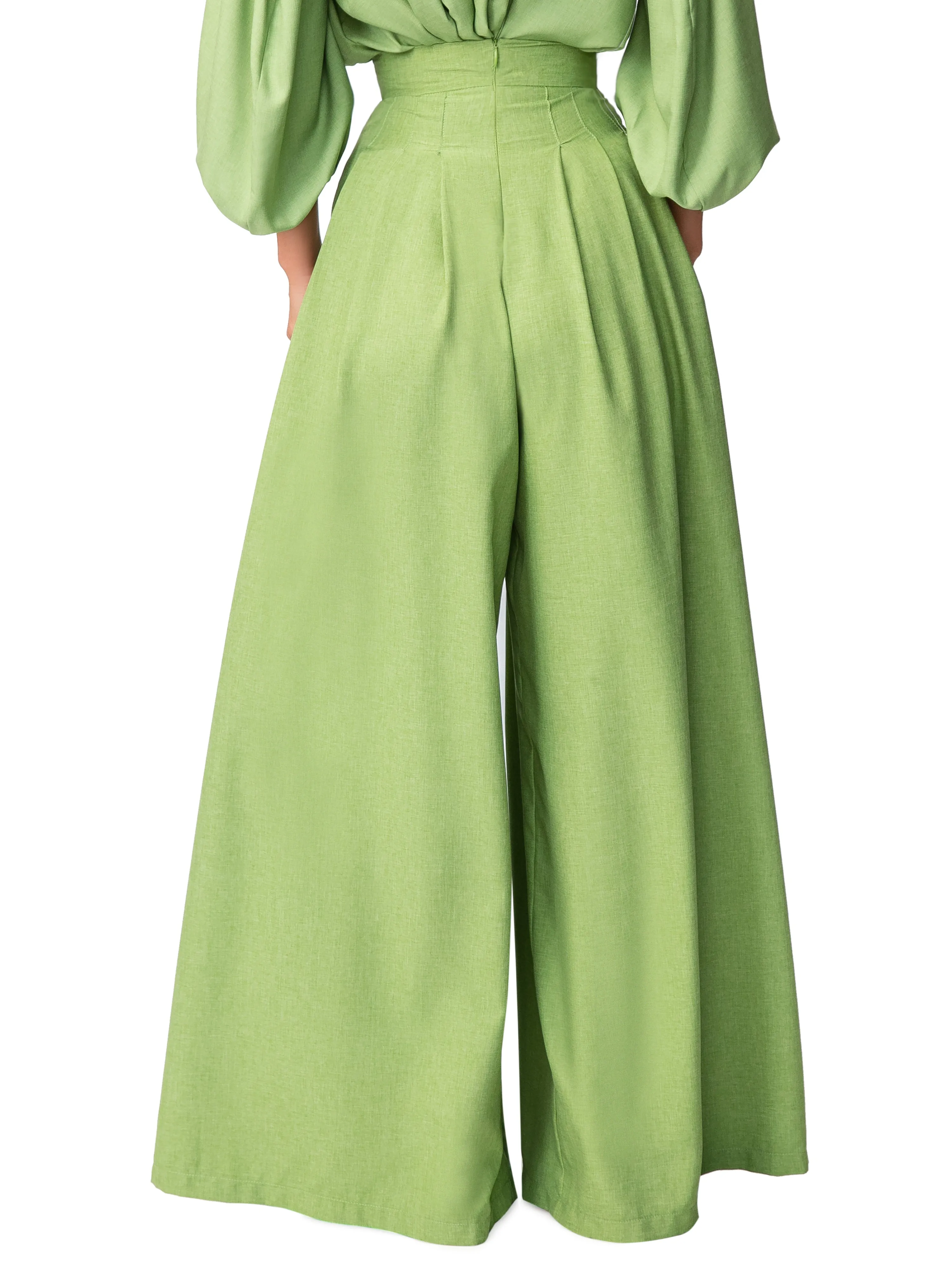 "Jagger" Green Pleated High Waist Pants