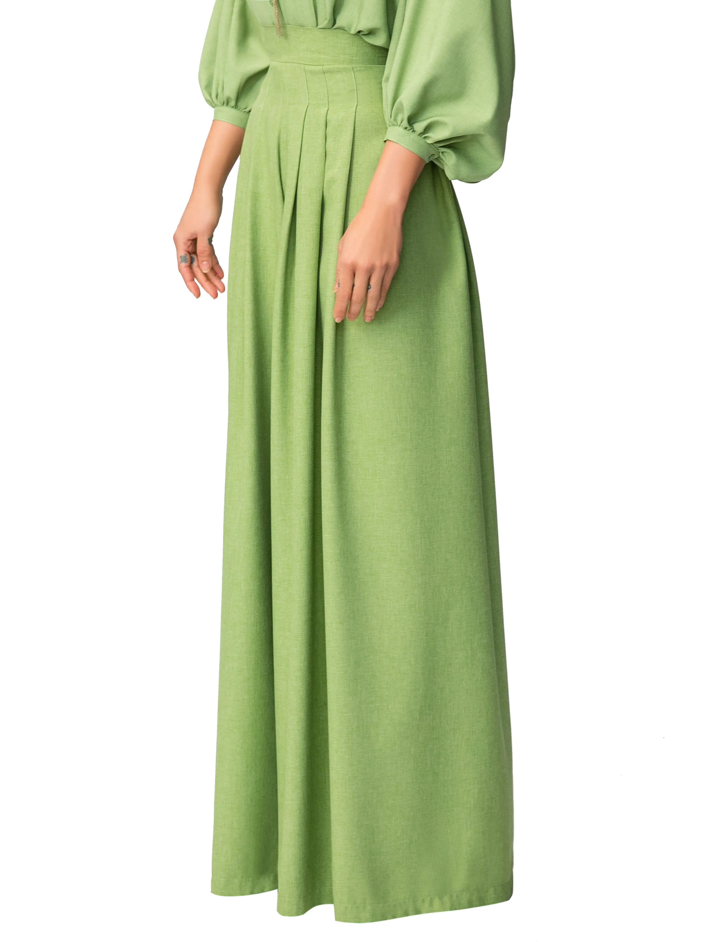 "Jagger" Green Pleated High Waist Pants