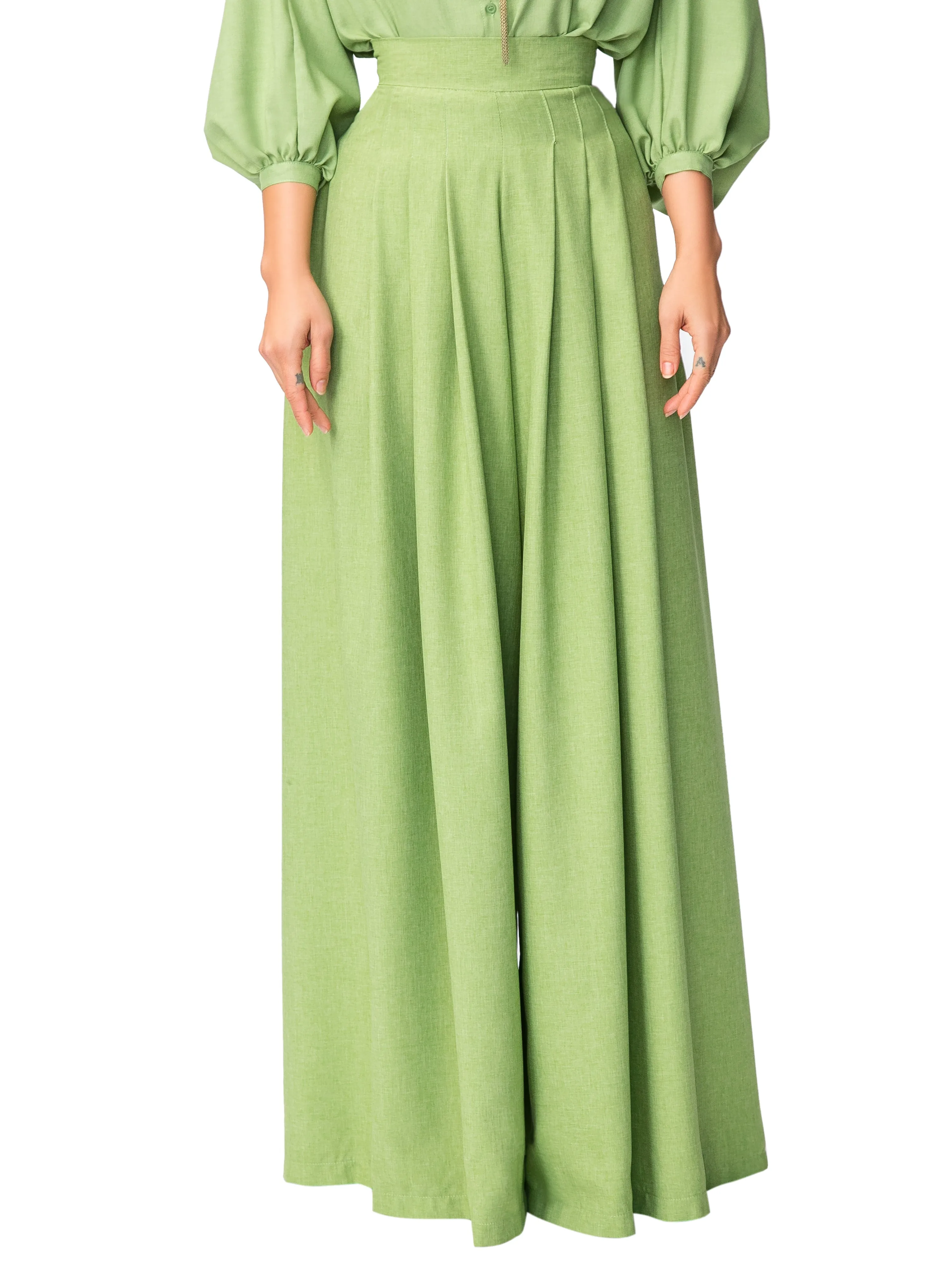 "Jagger" Green Pleated High Waist Pants