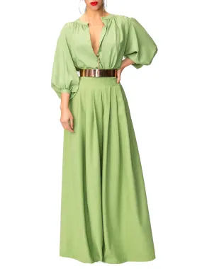 "Jagger" Green Pleated High Waist Pants