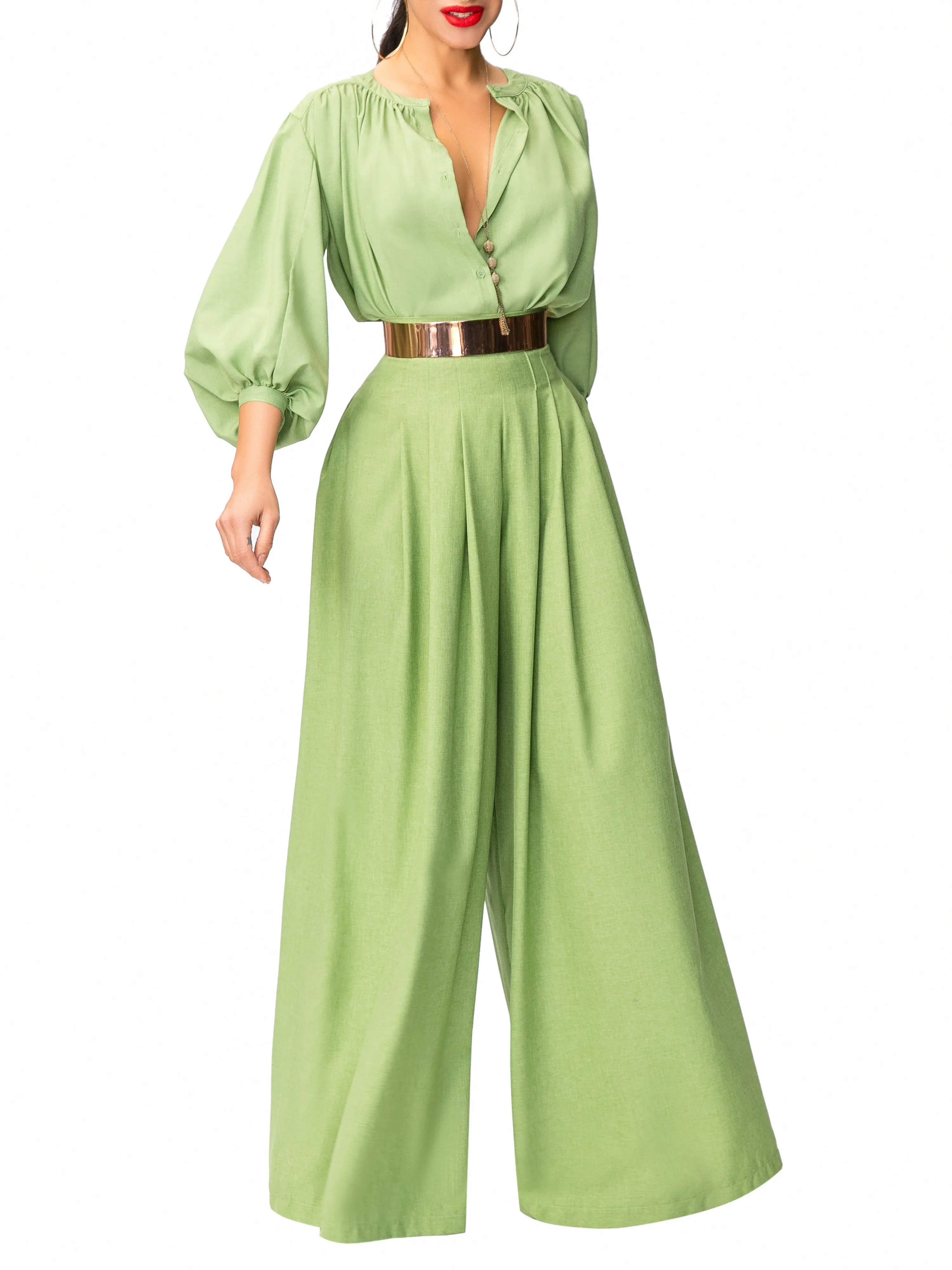 "Jagger" Green Pleated High Waist Pants