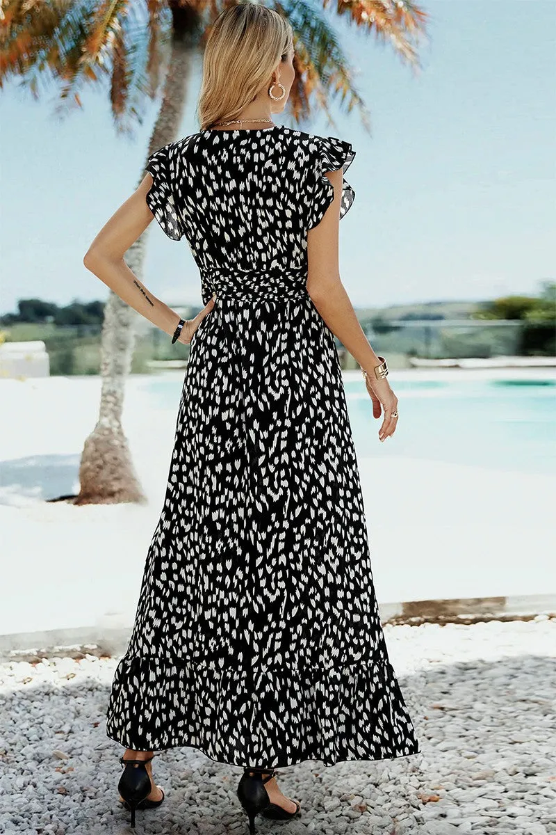 Ruffled Cap Sleeves Surplice Maxi Dress