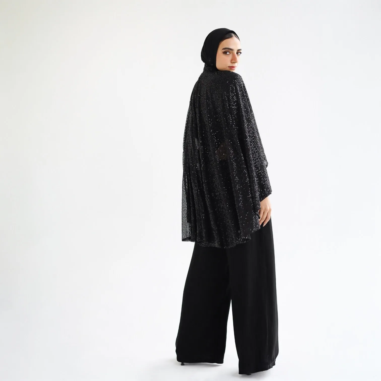 Sequined crepe cape jumpsuit