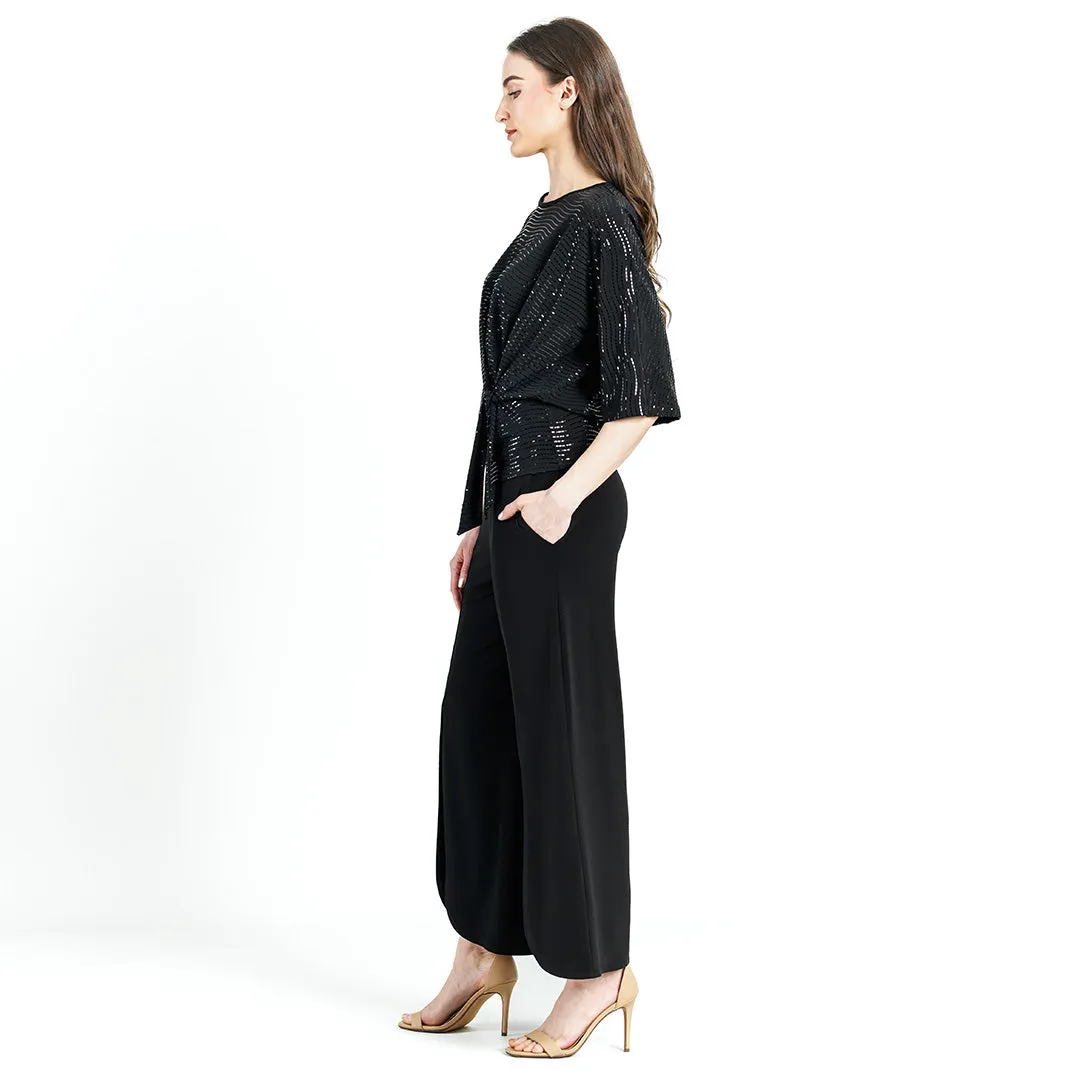 Shimmer Embellished - Side Tie Top - Black