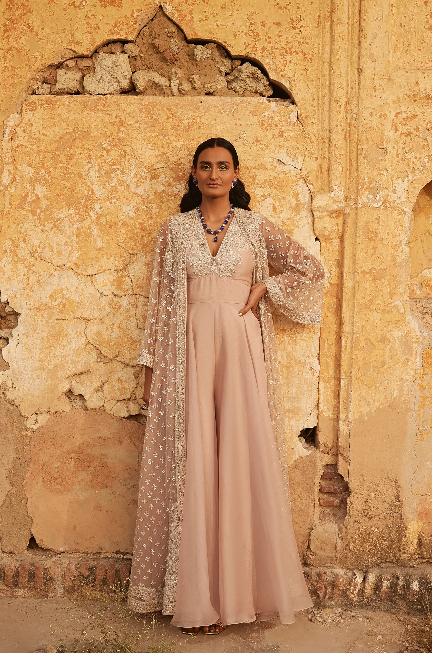 Shiraz Champagne Ethnic Jumpsuit Set