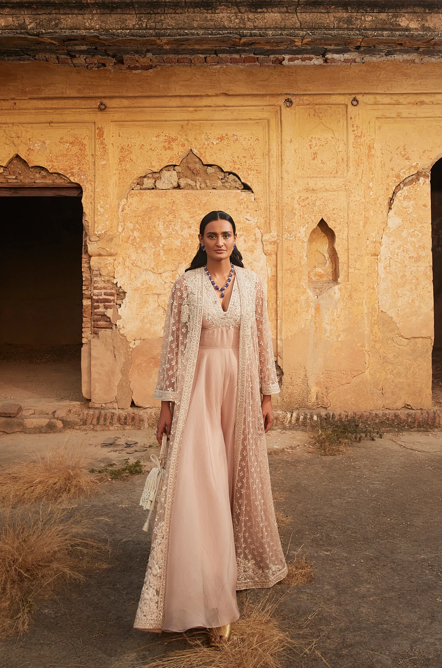 Shiraz Champagne Ethnic Jumpsuit Set