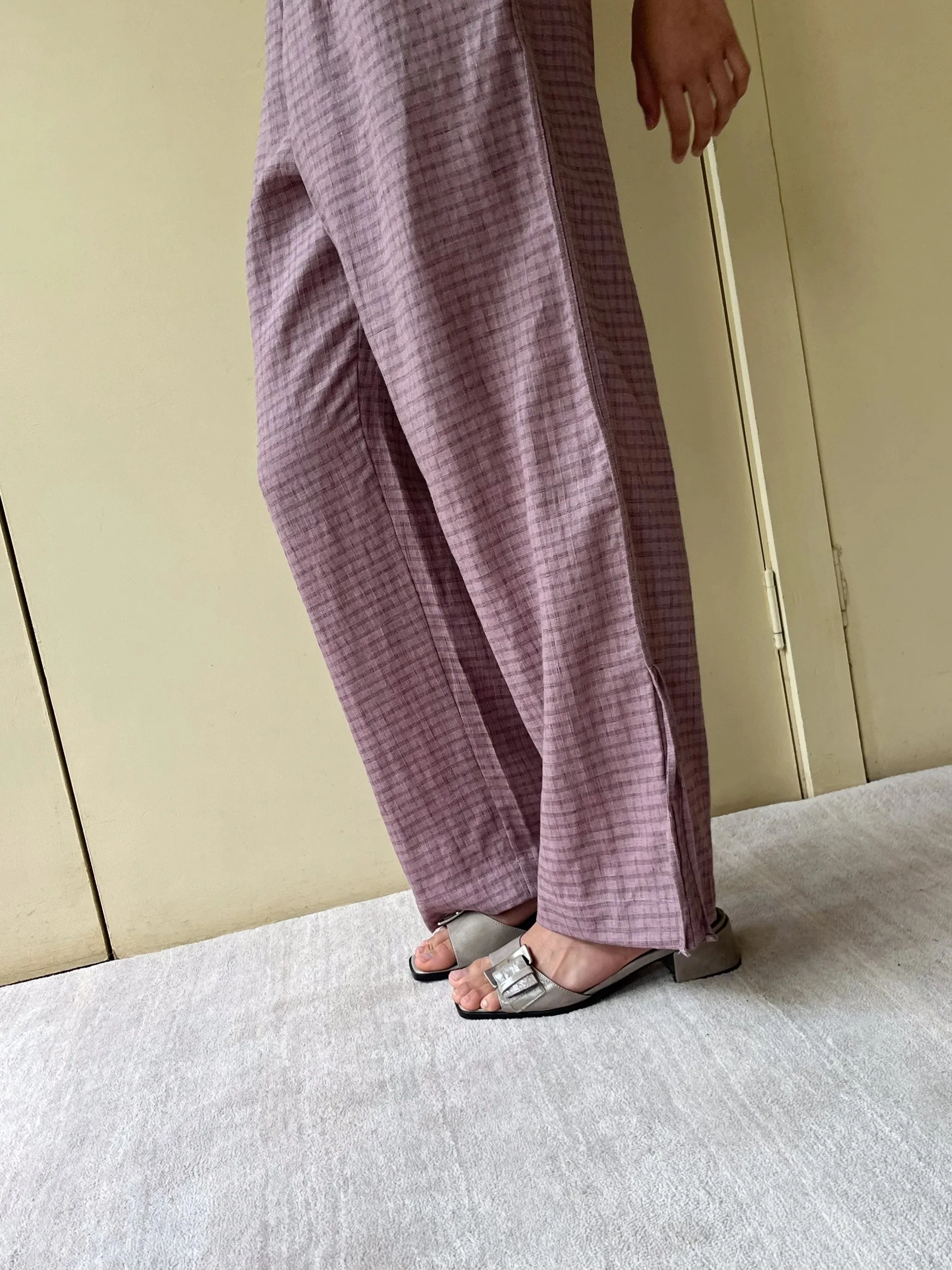 Side Stripe Linen Pant - Musk Check