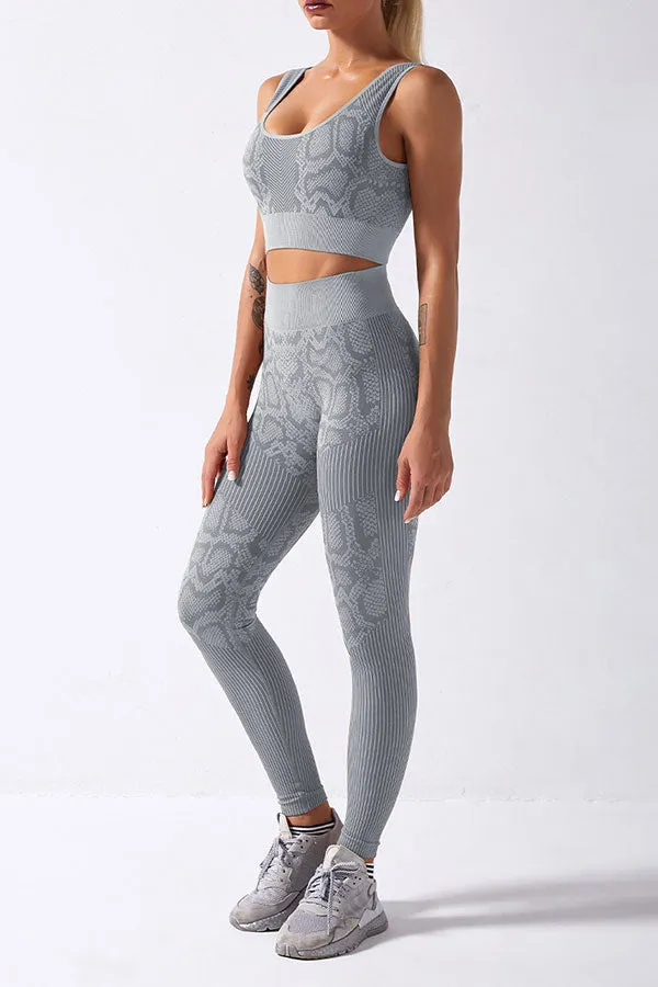Snake Print Sporty High Waist Pants Suit