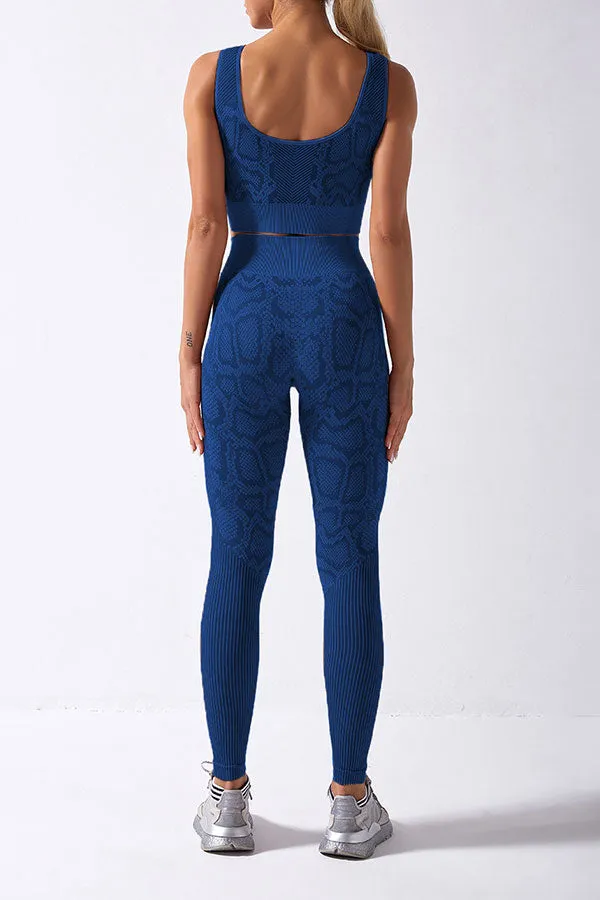 Snake Print Sporty High Waist Pants Suit