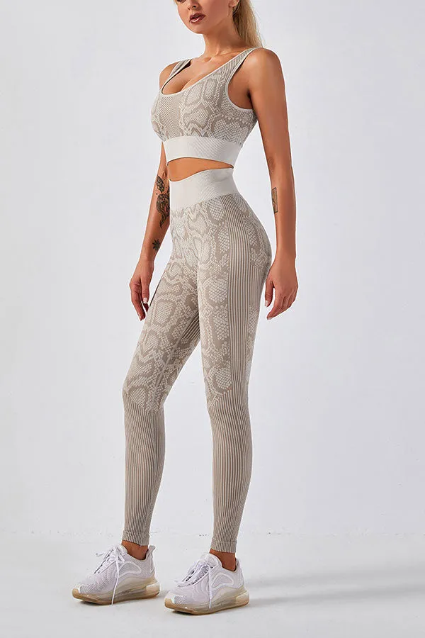 Snake Print Sporty High Waist Pants Suit