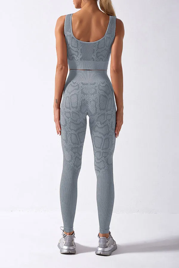 Snake Print Sporty High Waist Pants Suit