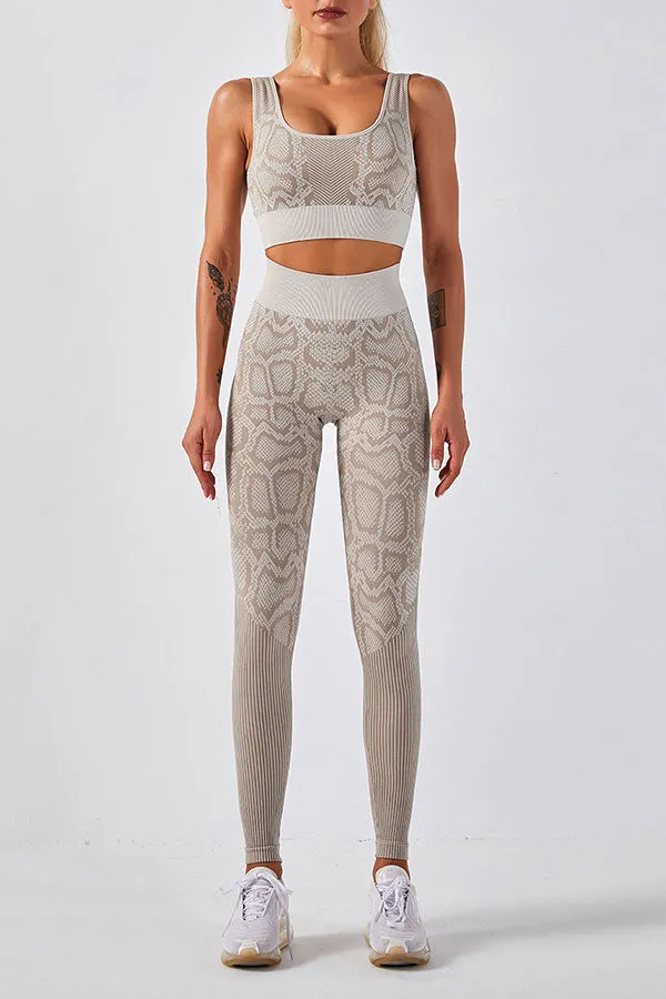 Snake Print Sporty High Waist Pants Suit