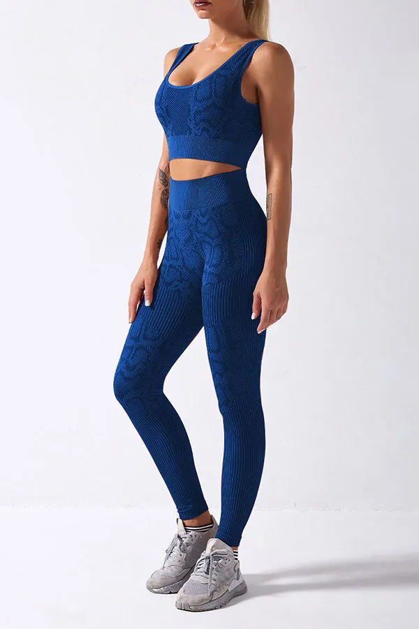 Snake Print Sporty High Waist Pants Suit