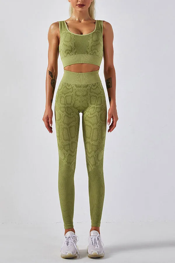 Snake Print Sporty High Waist Pants Suit