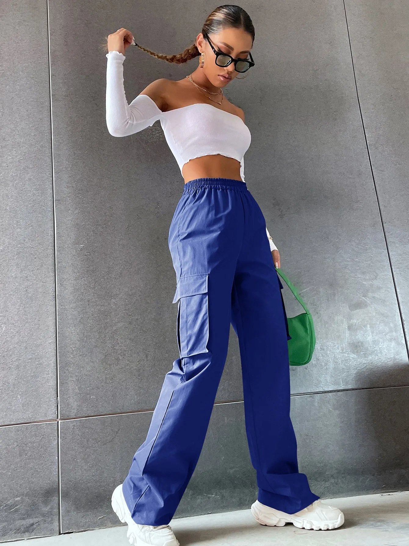Solid High Waist Flap Pocket Cargo Pants ss22