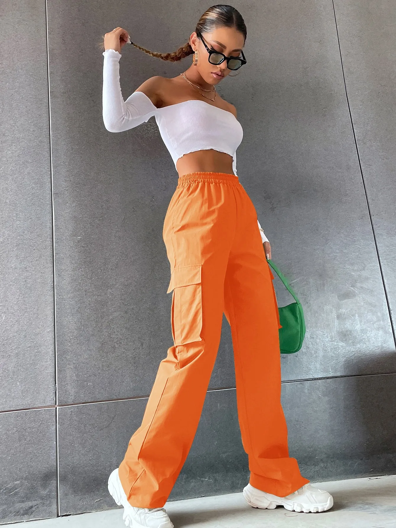 Solid High Waist Flap Pocket Cargo Pants ss22