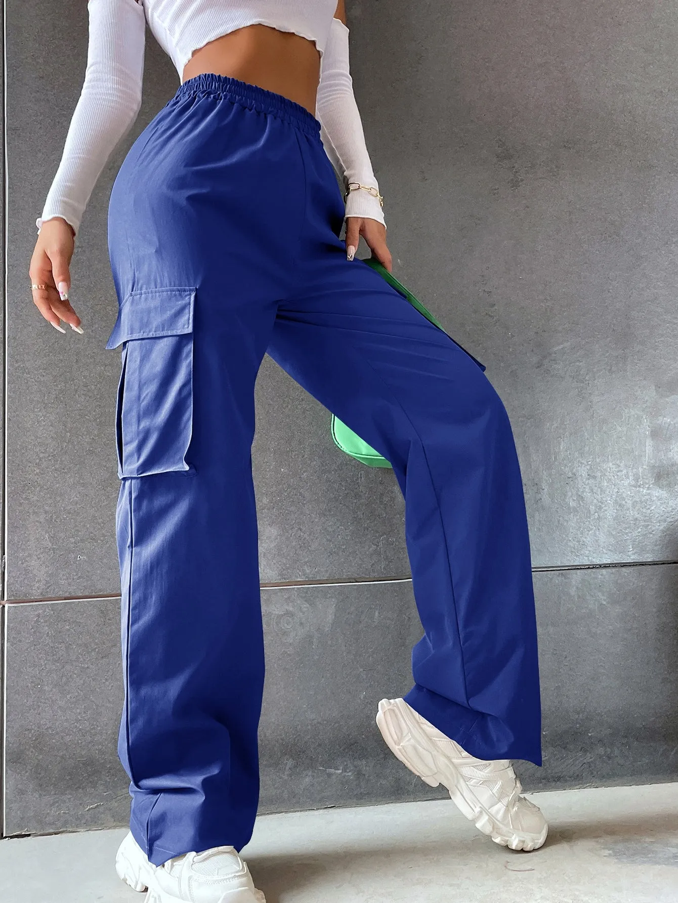 Solid High Waist Flap Pocket Cargo Pants ss22