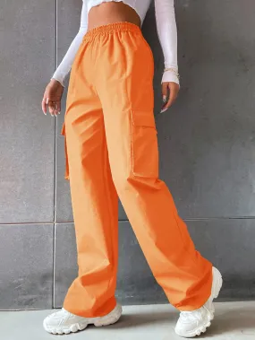 Solid High Waist Flap Pocket Cargo Pants ss22