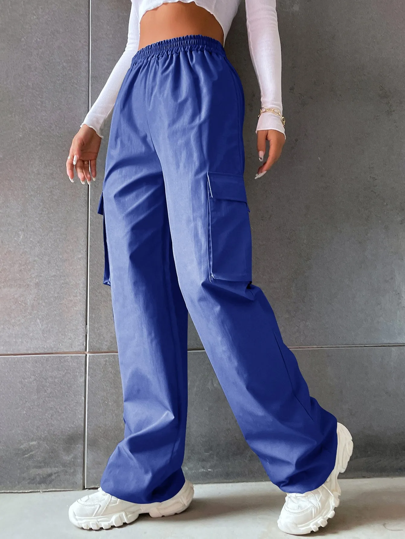 Solid High Waist Flap Pocket Cargo Pants ss22