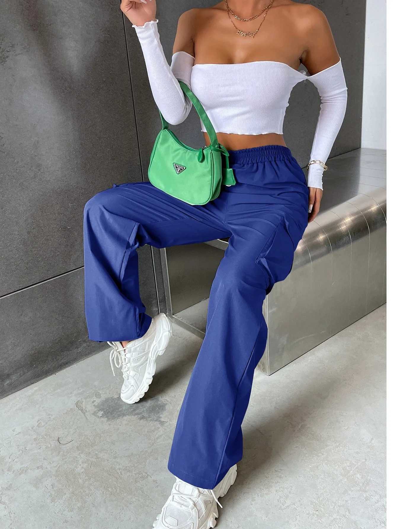 Solid High Waist Flap Pocket Cargo Pants ss22