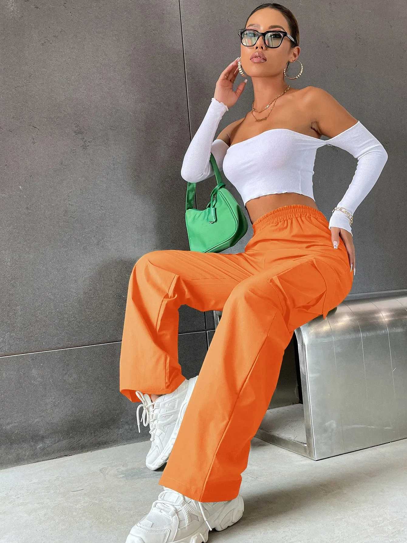 Solid High Waist Flap Pocket Cargo Pants ss22