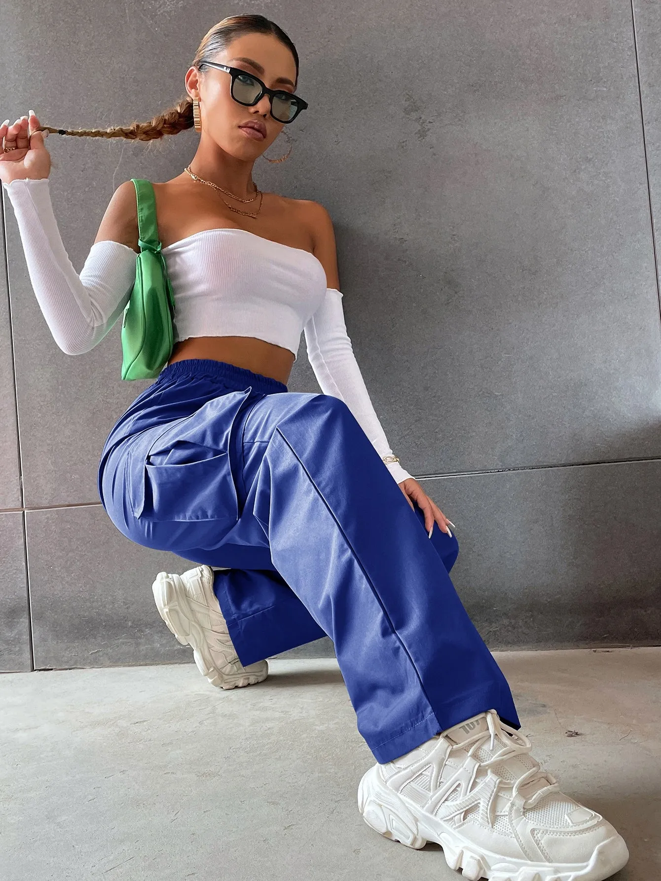 Solid High Waist Flap Pocket Cargo Pants ss22