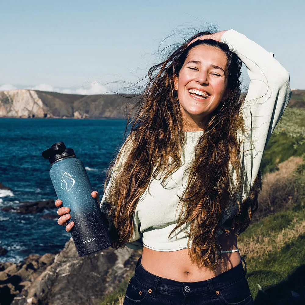 Stainless Steel Water Bottle with 3 Lids | 40oz | Starry Black