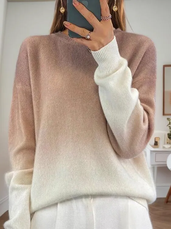 Stylish Crew Neck Color Gradient Pullover Sweater