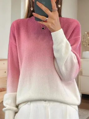 Stylish Crew Neck Color Gradient Pullover Sweater